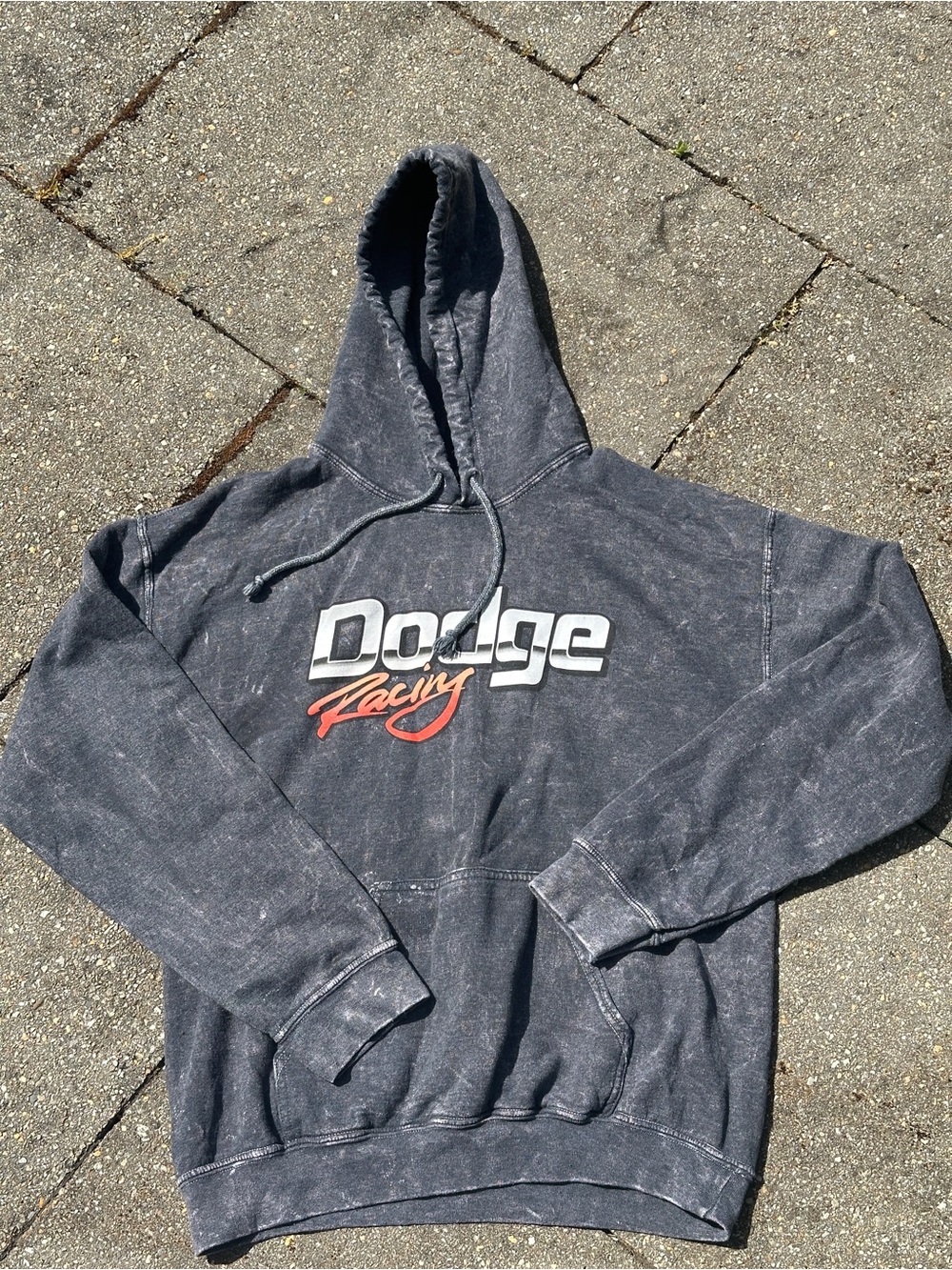 Dodge Racing Lime Green Charger Muscle Car Mineral Wash Hoodie Size M